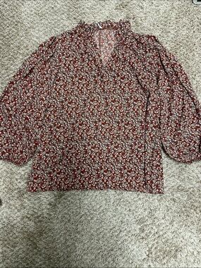 Women's Rust Floral Ruffle-Neck Blouse